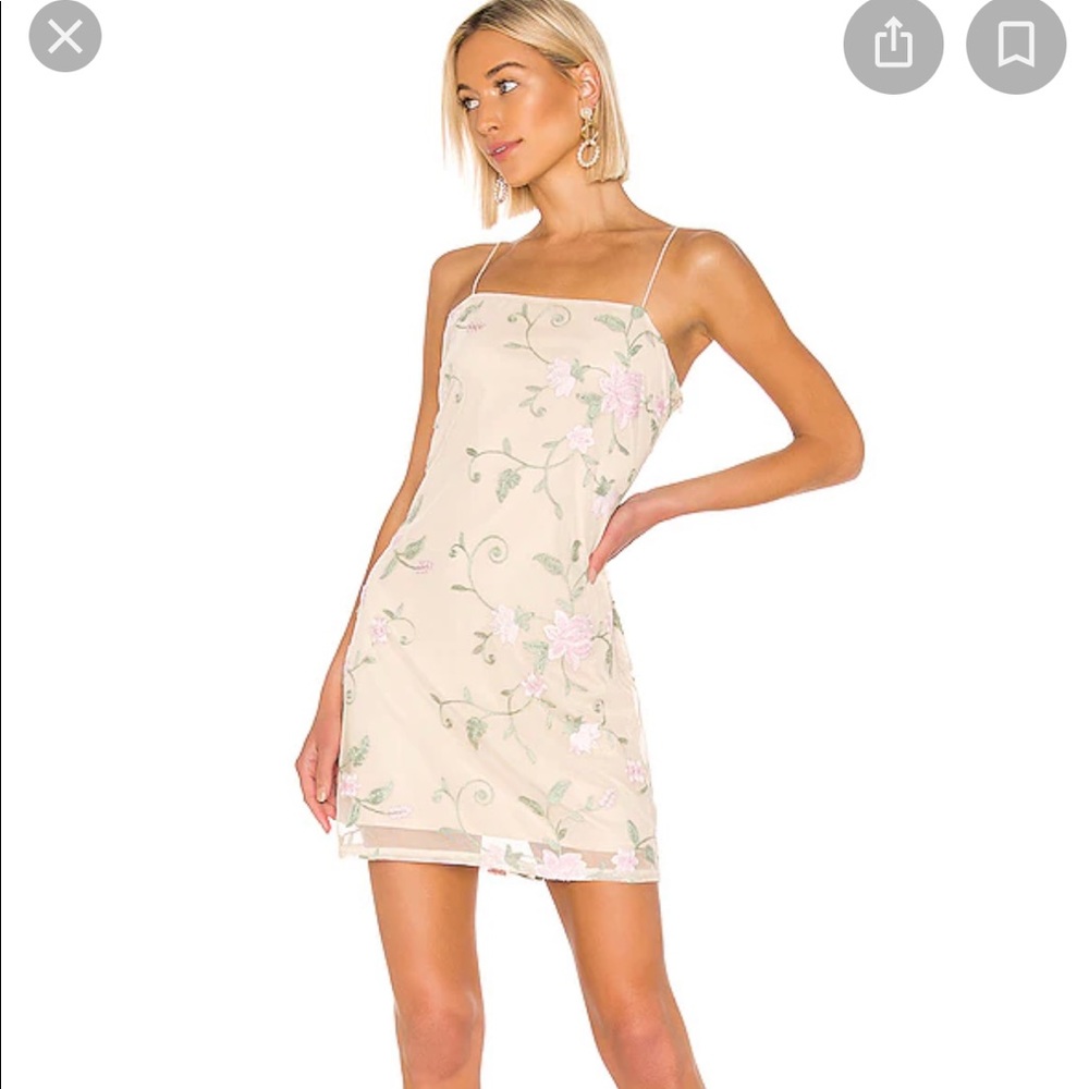 X REVOLVE EMBROIDERED MINI DRESS IN TEA KENDALL & KYLIE